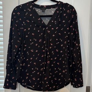 Ann Taylor Black Blouse with Pink Floral Print